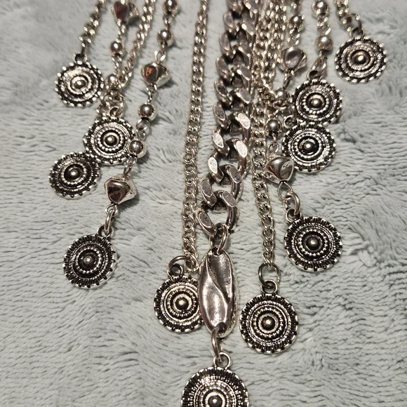 NWT Eye Candy Luna Coin Silver Necklace Bohemian Fringe Maximalism Eclectic - Picture 5 of 7